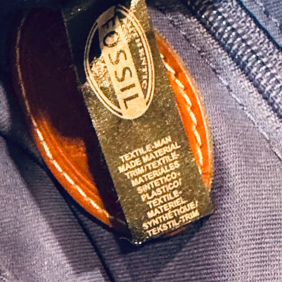 🌟2xHP🌟VTG 1990s Fossil Tan & Navy Passport Style Polka Dot Canvas Crossbody - Picture 9 of 15